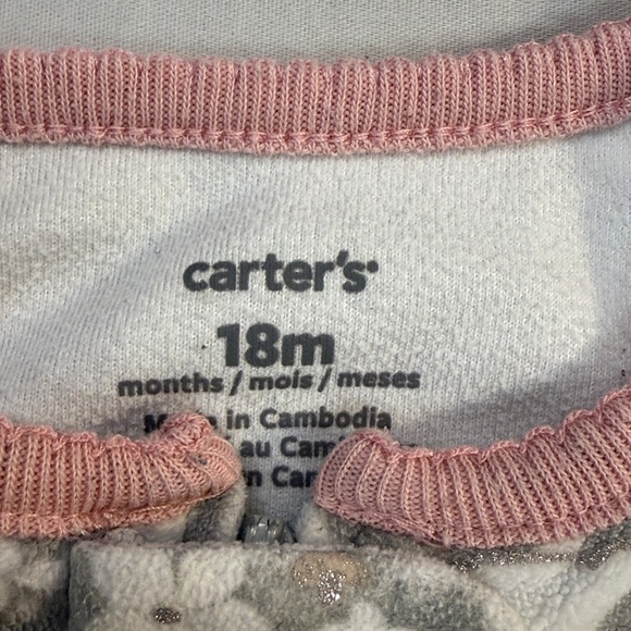 Carter's - 18M - Grey and Pink Fleece Onesie Sleeper with Star Pattern - Picture 4 of 4